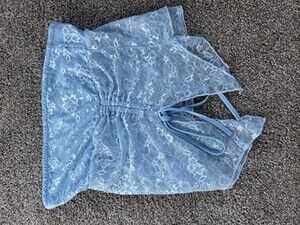 Light Blue Lace Cropped Tank Top | Spaghetti Strap | Tie Back